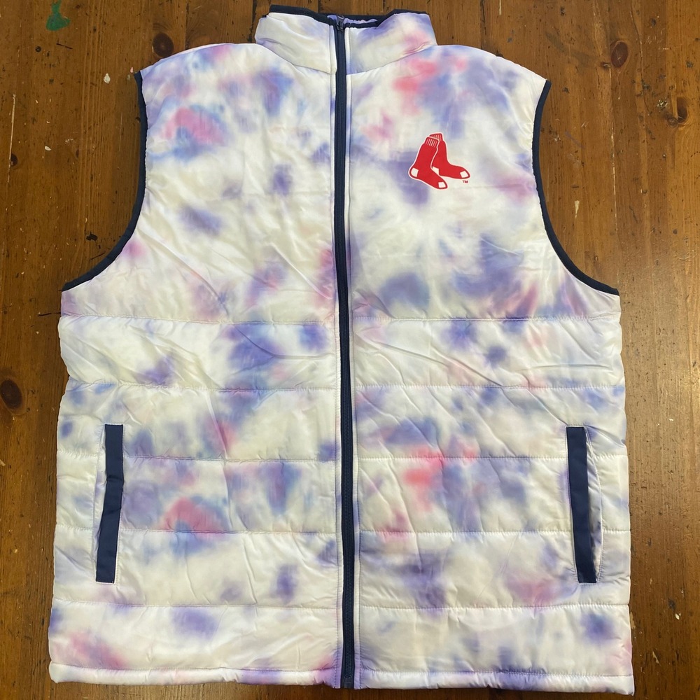 Boston Red Sox Grateful Dead Head Tie Dye Puffer Vest‎ Jacket Adult XL SGA